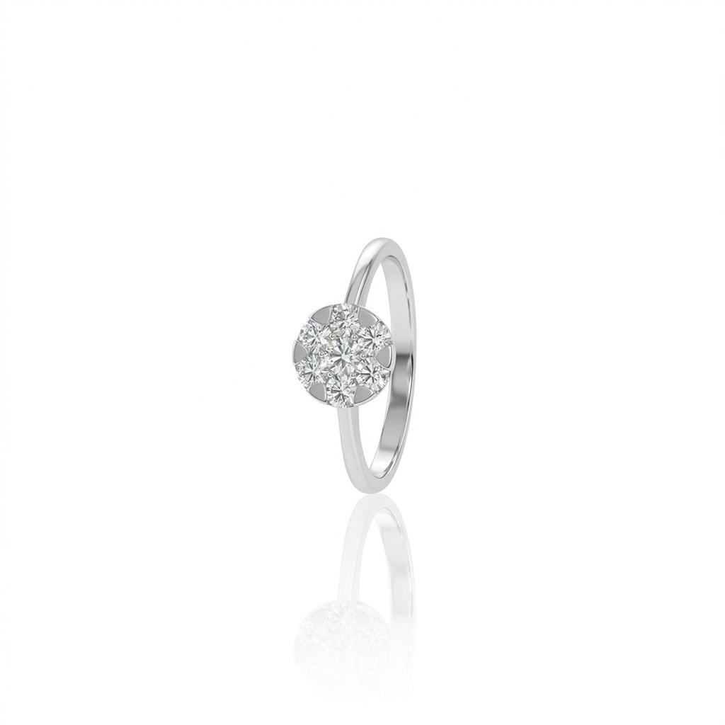 [076726] ANBOT8BM-Anel Botão 8,13mm 7 Brilhantes 0,56ct H VS2 2,23g Ouro Branco 18k - Coleção Botão