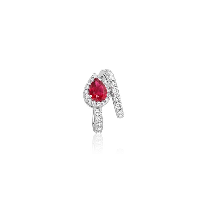 [072586] Anel 1 Volta Rubelita Gota 1,09ct 30 Brilhantes 1,03ct g VS1 4,57g Ouro Branco 18k - Coleção Rubelita