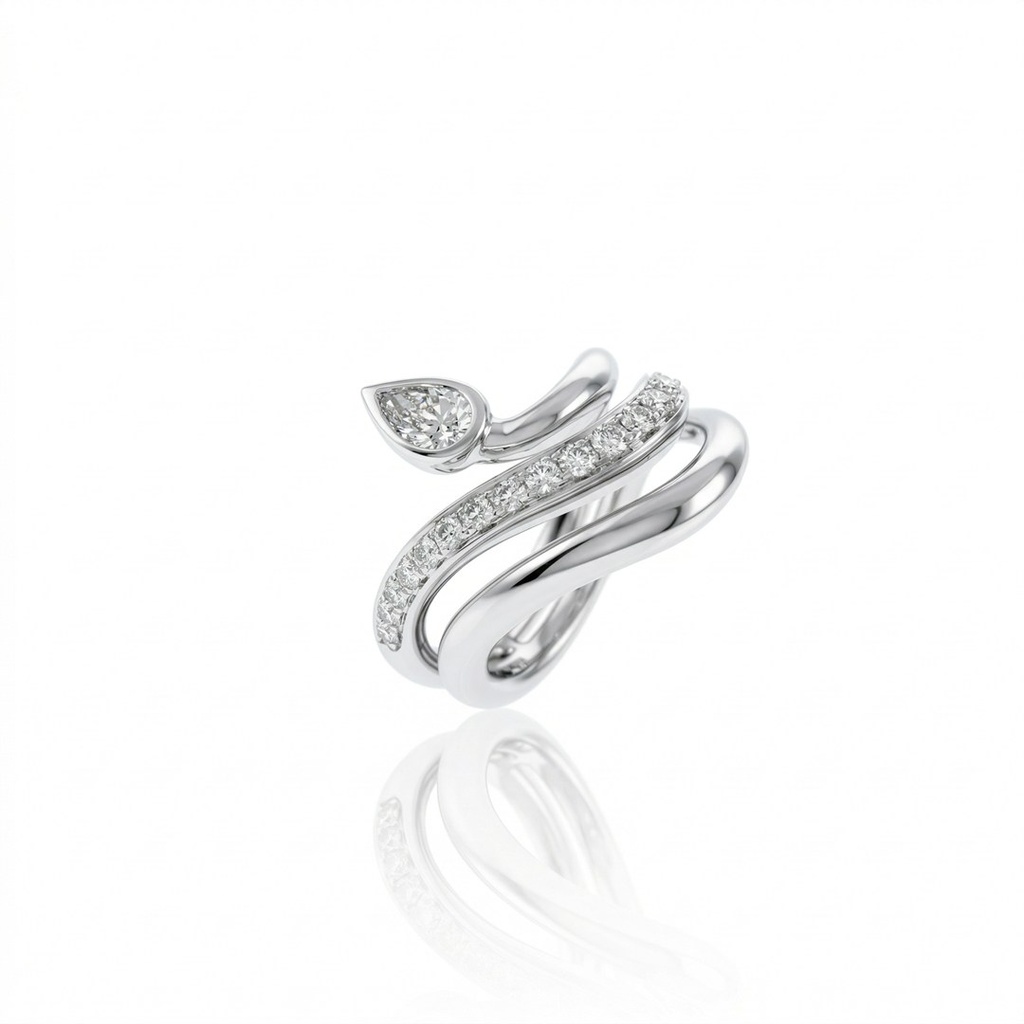 [076875] ANEL 2 AROS LISOS 1 DIAMANTE GOTA 0,44CT 17 BRILHANTES 0,40CT 7,23G OURO BRANCO 18K - COLEÇAO LAISA