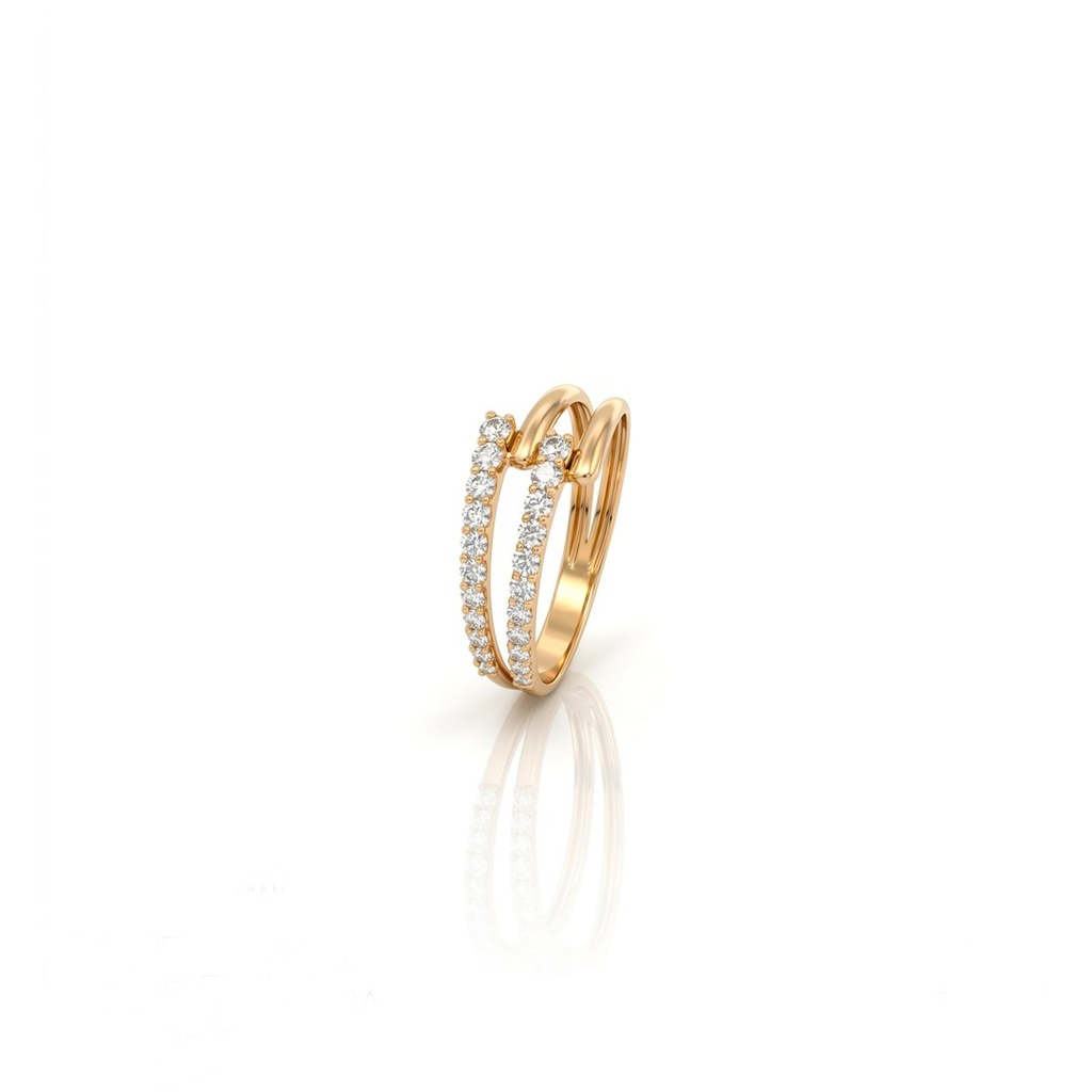 [073097] Anel 2 Aros Lisos e 2 Aros Cravados Degradê 22 Brilhantes 0,42ct g VS1 2,62g Ouro Amarelo 18k - Coleção Laisa