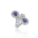 ANEL 2 SAFIRAS AZUL GOTA 1,62CT 103 BRILHANTES 1,31CT 6,14G 40CM OURO BRANCO 18K - COLEÇAO THALASSA