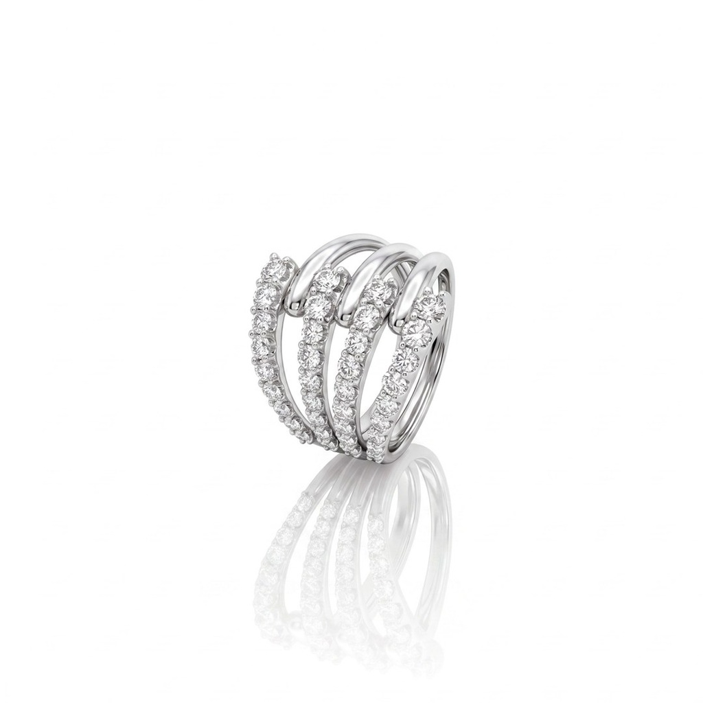 [072568] ANEL 3 AROS LISOS E 4 AROS CRAVADOS DEGRADE 36 BRILHANTES 1,29CT G VS1 6,78G OURO BRANCO 18K - COLEÇAO LAISA