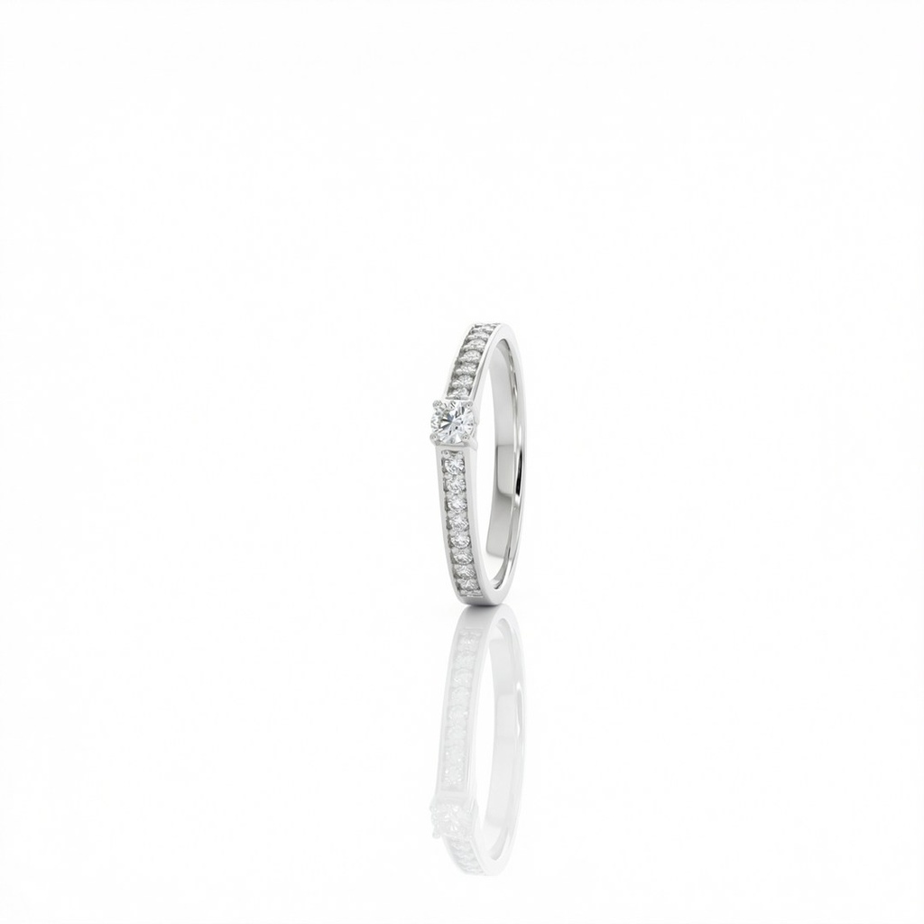 [076260] 10-Anel Solitário 1 Brilhante 0,11ct H VS2 16 Brilhantes 0,15ct H VS2 2,33g Ouro Branco 18k - Coleção Only You