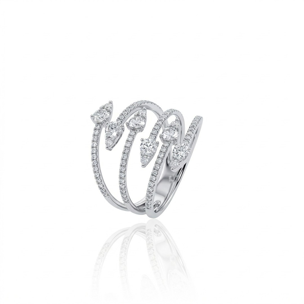 [076884] ANEL 6 AROS ABERTOS 90 BRILHANTES 1,05CT 4,62G OURO BRANCO 18K - COLEÇAO LAISA