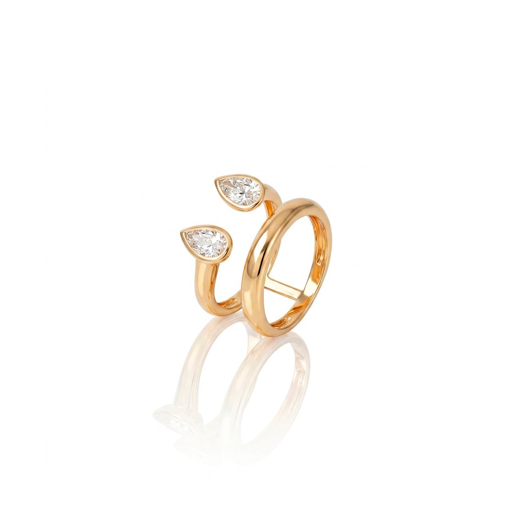 [073662] Anel Aberto 2 Aros 2 Diamantes Gota 1,08ct 5,18g Ouro Amarelo 18k - Coleção Laisa