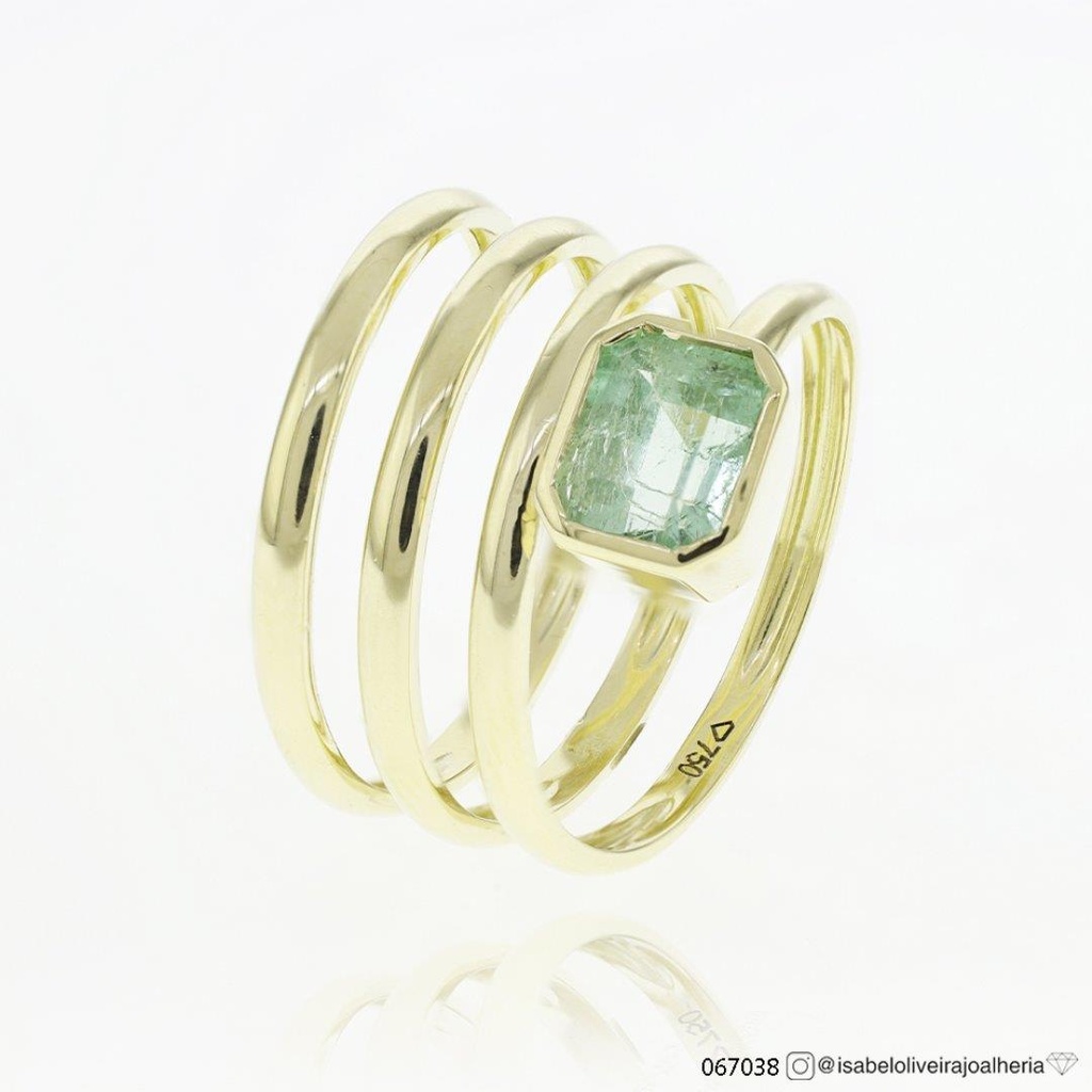 [067038] Anel Aberto 3 Voltas Esmeralda Colombiana Octogonal 1,58ct 5,55g Ouro Amarelo 18k - Coleção Colômbia Emerald