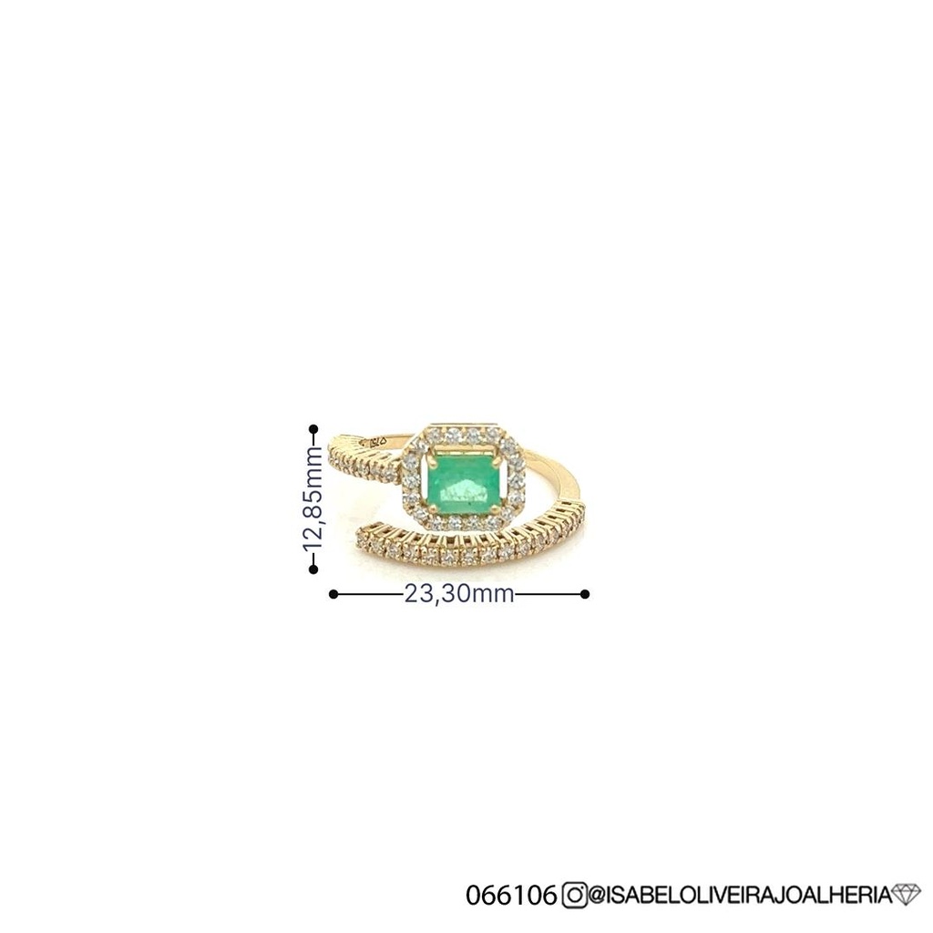 [066106] Anel Aberto Esmeralda Colombiana Octogonal 0,65ct 43 Brilhantes 0,51ct g VS1 3,84g Ouro Amarelo 18k - Coleção Colômbia Emerald