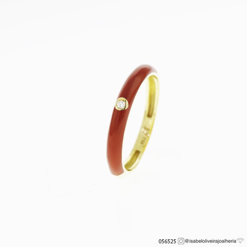 [056525] Anel Cerâmica Vermelho 1 Brilhante Central 0,01ct 2,20gr Ouro Amarelo 18k - Coleção Day By Day