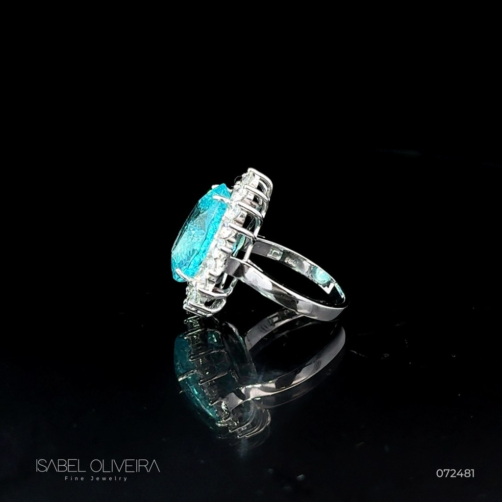 [072481] Anel Clássico Turmalina Paraiba Gota 12,62ct 18 Brilhantes 1,96ct VS 10,14g Ouro Branco 18k - Certificado GIA 6192906592