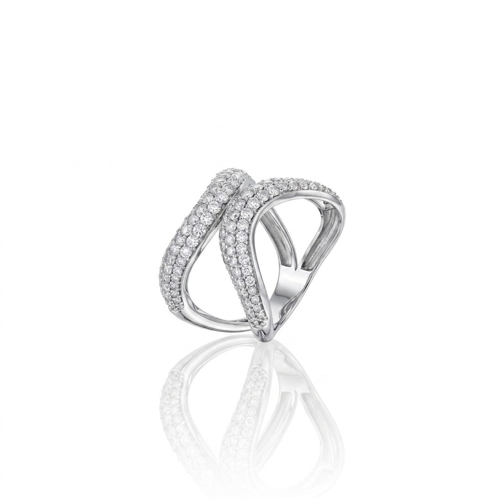 [076339] ANEL CRUZADO 134 BRILHANTES 1,31CT H VS2 5,42G OURO BRANCO 18K - COLEÇAO PAVE