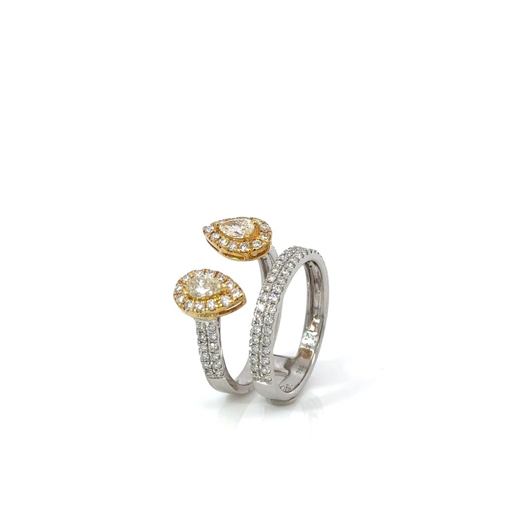 [072363] Anel Duplo 2 Diamantes Gota 0,37ct 92 Brilhantes 0,73ct 5,19g Ouro Branco e Amarelo 18k - Coleção Laisa