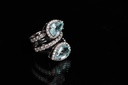 ANEL DUPLO 2 TURMALINA PARAIBA GOTA 5,27CT 63 BRILHANTES 1,59CT 9,53G OURO BRANCO 18K - COLEÇAO CARIBBEAN BLUE