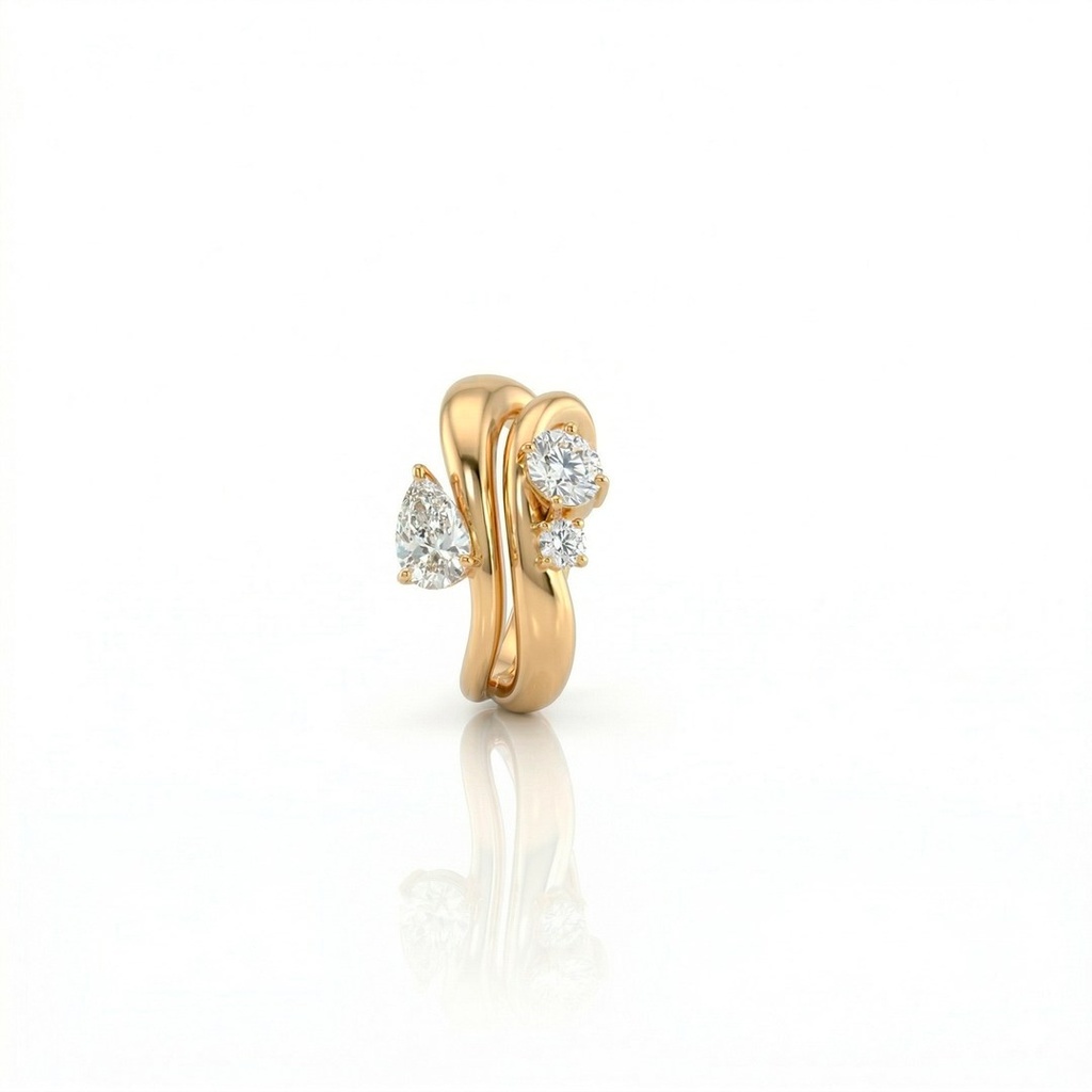 [077083] Anel Onda 2 Diamantes Gota e Oval 0,95ct Brilhante 0,09ct 5,76g Ouro Amarelo 18k - Coleção Laisa
