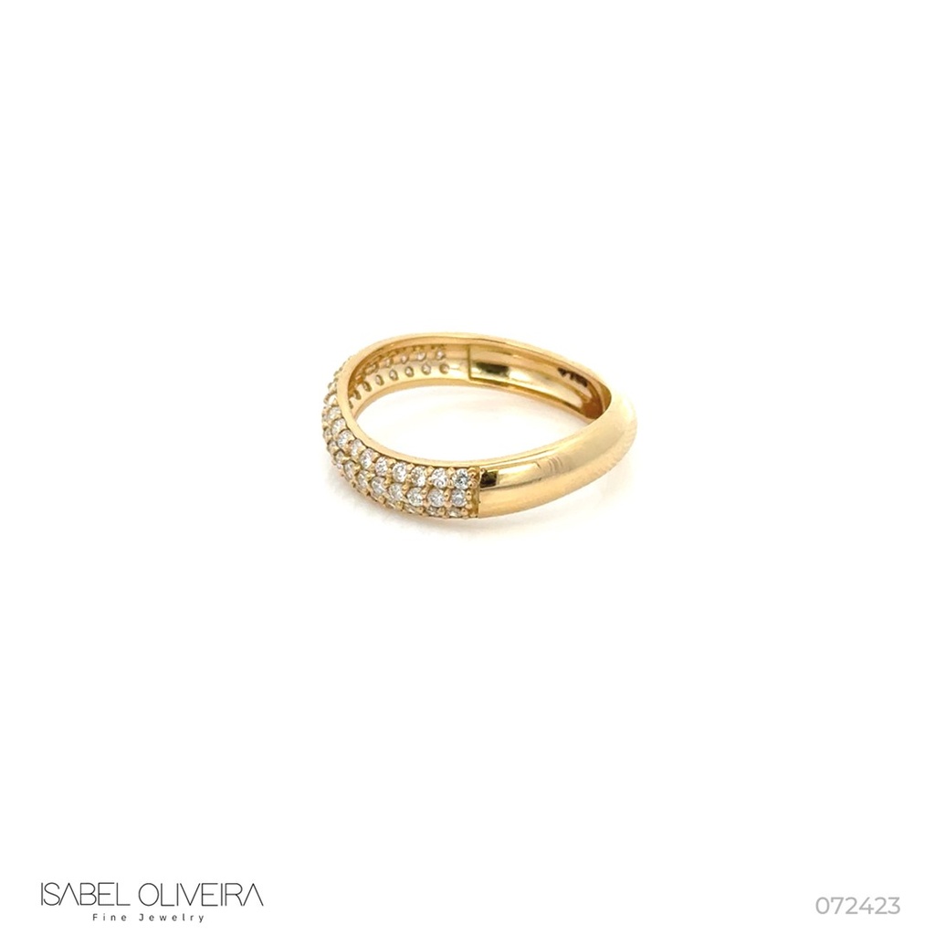 [072423] Anel Onda 4mm 61 Brilhantes 0,58ct 2,96g a 3,30g Ouro Amarelo 18k - Coleção Pavê