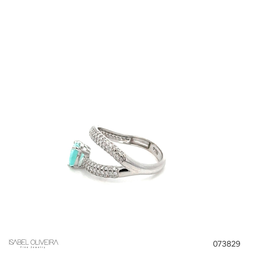 [073829] Anel Onda Aberto 1 Turmalina Paraiba Gota 1,13ct 111 Brilhantes 0,51ct g VS1 3,50g Ouro Branco 18k - Coleção Caribbean Blue