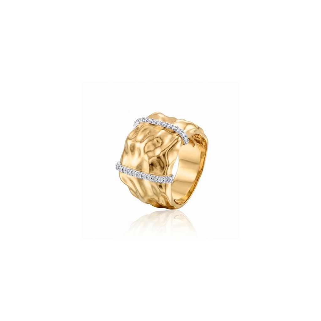 [067091] Anel Ondulado Largo 28 Brilhantes 0,28ct 9,36g Ouro Amarelo 18k - Coleção Laisa