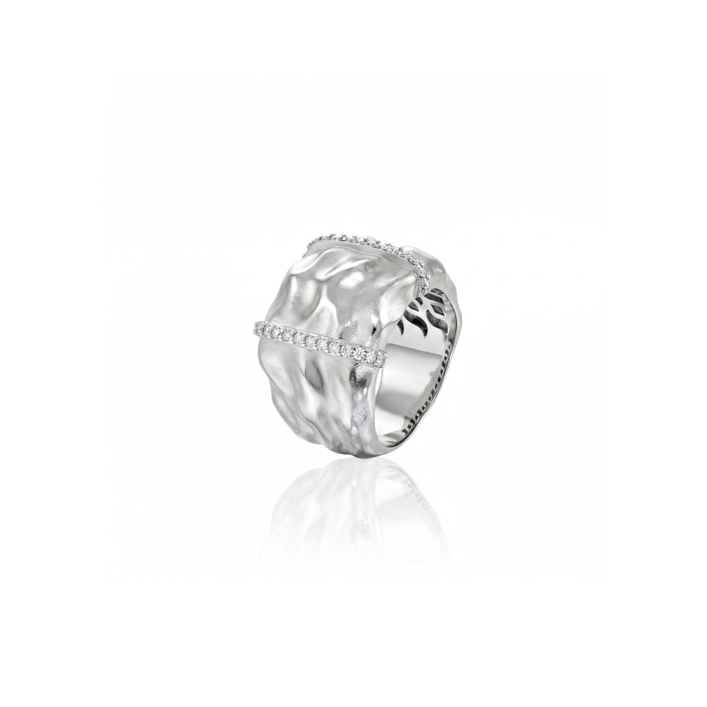 [067505] Anel Ondulado Largo 28 Brilhantes 0,28ct 9,42g Ouro Branco 18k - Coleção Laisa