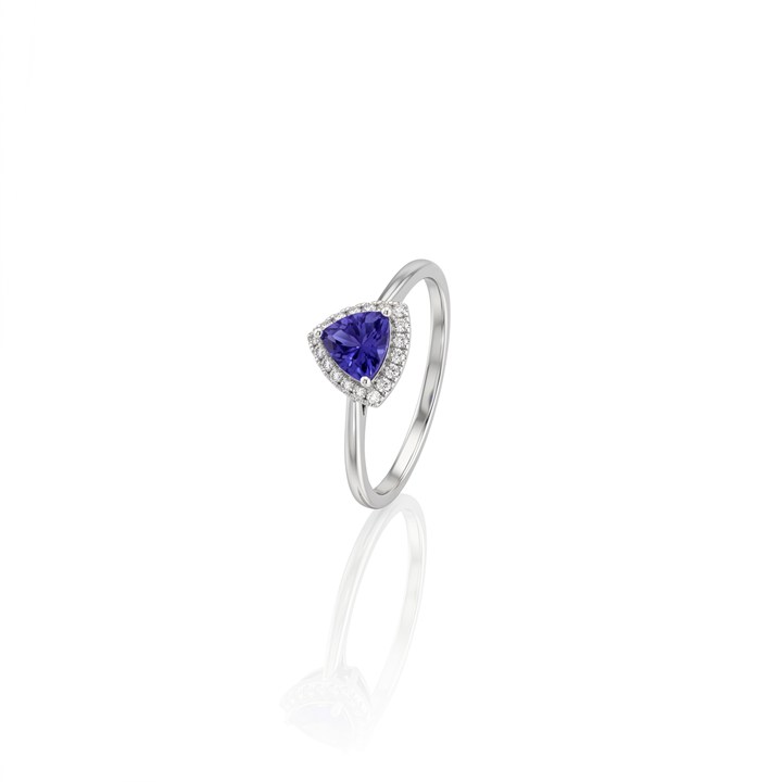 [073670] Anel Tanzanita Trillion 0,47ct 18 Brilhantes 0,07ct 1,48g Ouro Branco 18k - Coleção Thalassa