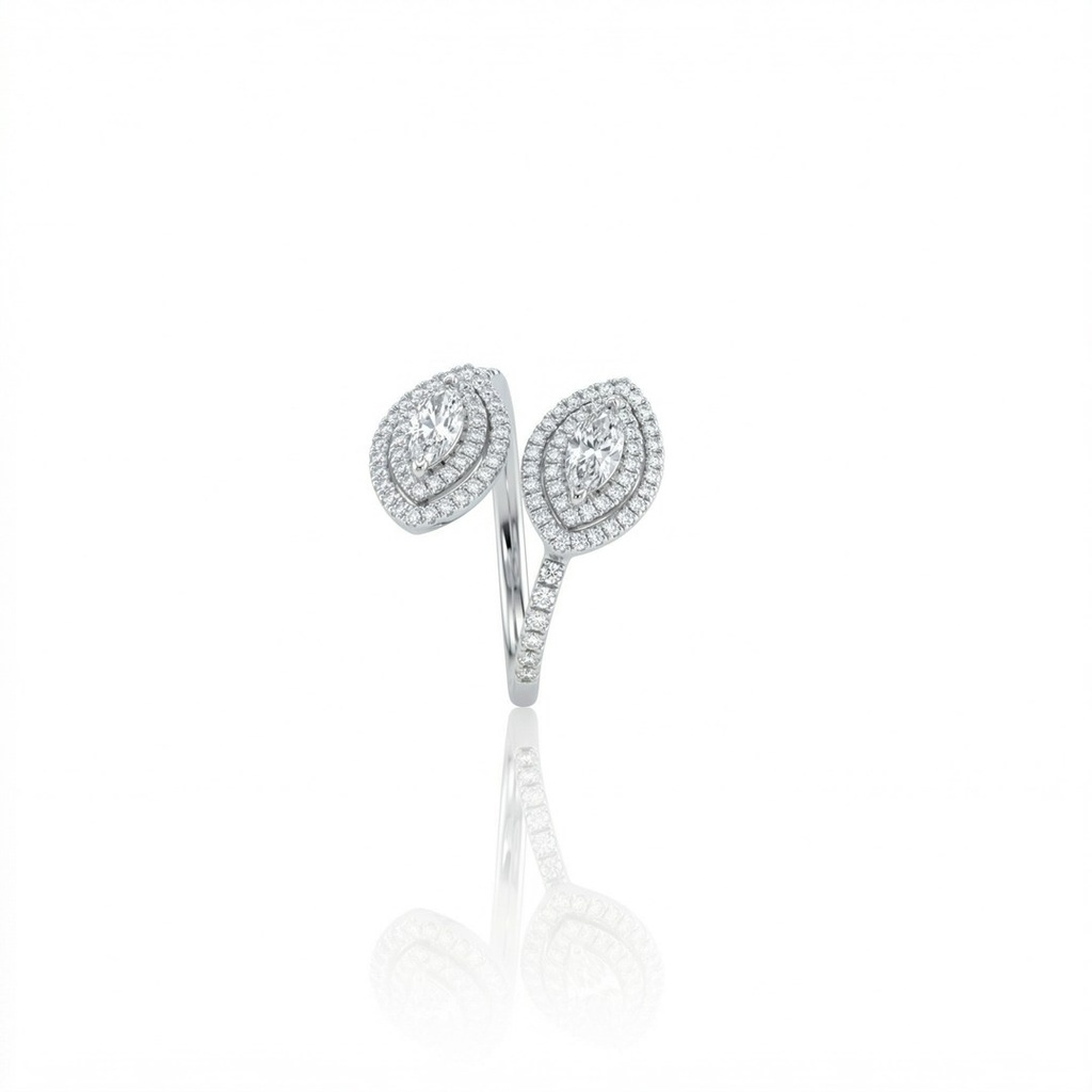 [077050] Anel Torcido 2 Diamantes Navetes 0,47ct 100 Brilhantes 0,46ct 3,46g Ouro Branco 18k - Coleção Laisa
