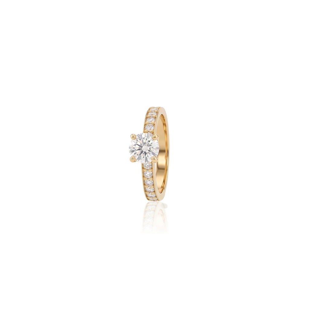 [076271] 100-ANEL SOLITARIO BRILHANTE 1,0CT G VS2 12 BRILHANTES 0,38CT H VS2 4,0G OURO AMARELO 18K - CERTIFICADO EGL 1701865028 - COLEÇAO ONLY YOU
