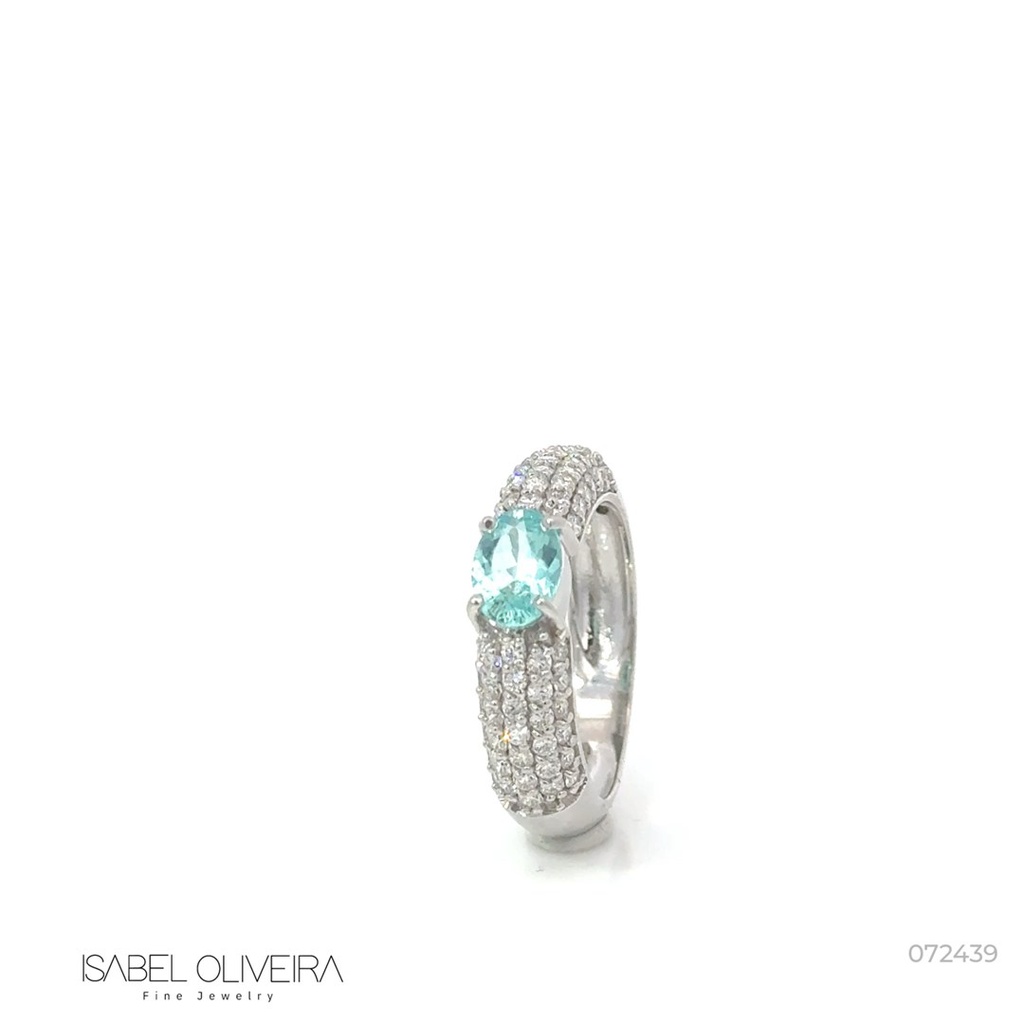 [072439] Anel Turmalina Paraiba 0,55ct 5 Fileiras Pavê 62 Brilhantes 0,59ct g VS1 3,58g Ouro Branco 18k - Coleção Caribbean Blue
