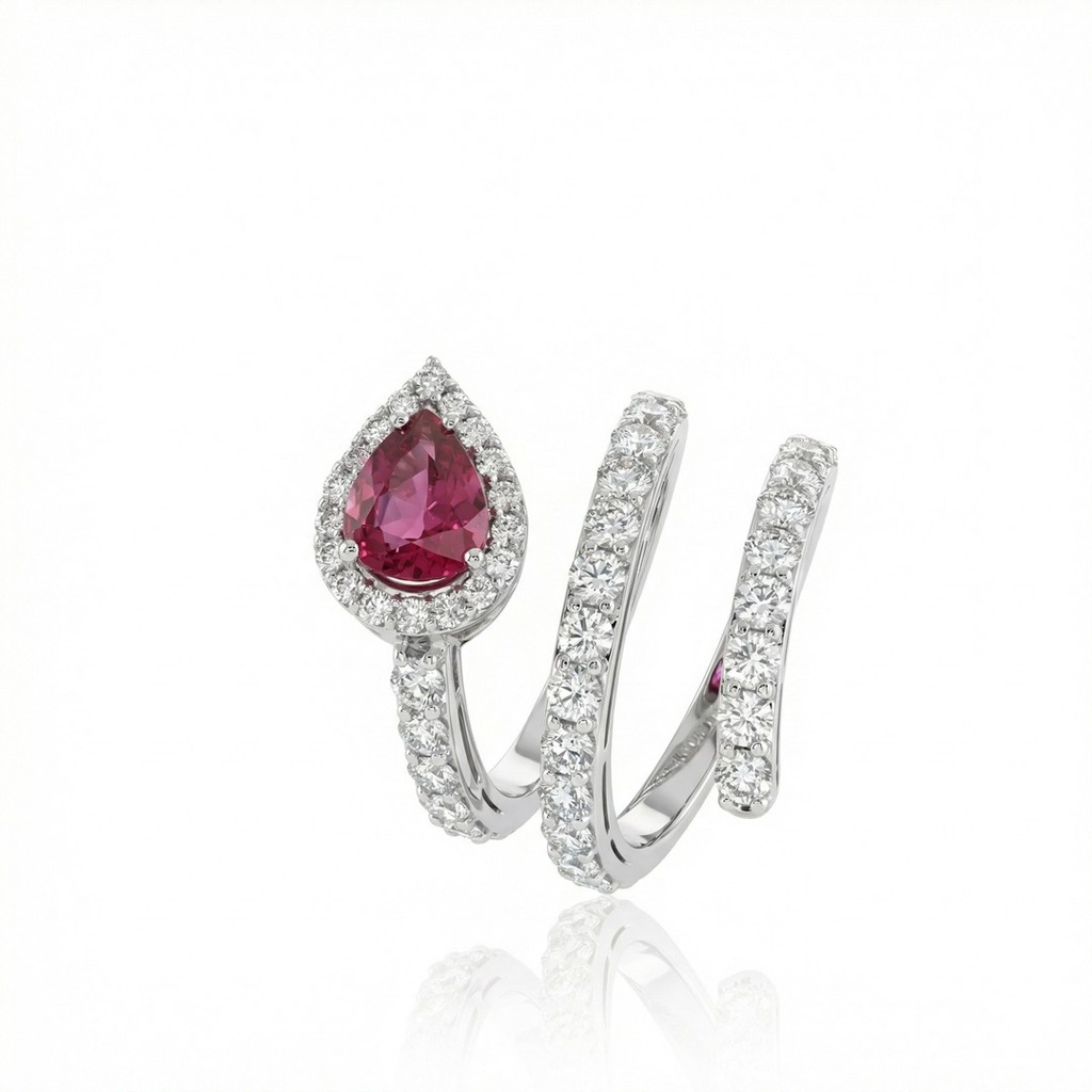 [071970] Anel Voltas Rubelita Gota 1,08ct 44 Brilhantes 1,87ct H SI1 7,73g Ouro Branco 18k - Coleção Rubelita
