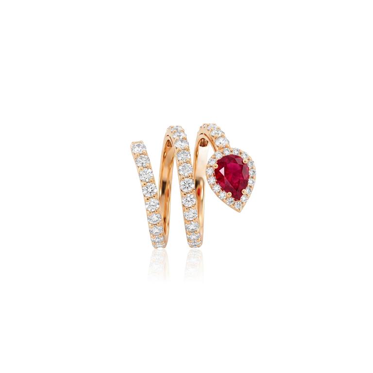 [072584] Anel Voltas Rubelita Gota 1,0ct 43 Brilhantes 1,86ct H SI1 7,73g Ouro Amarelo 18k - Coleção Rubelita