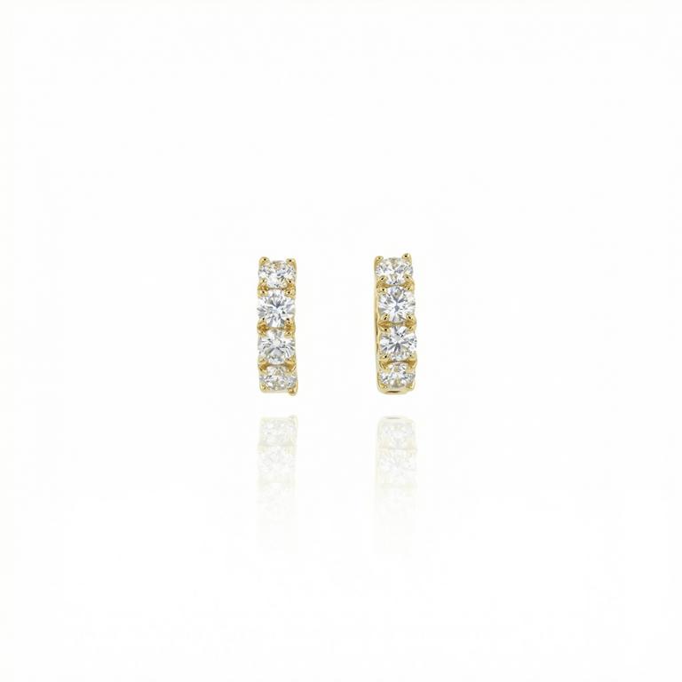 ARG01BRIAP-ARGOLA 9,50MM DIAMETRO 1 FILEIRA COM MEIA CRAVAÇAO 8 BRILHANTES 0,52CT H VS2 1,51G OURO AMARELO 18K - COLEÇAO ARGOLAS FASHION
