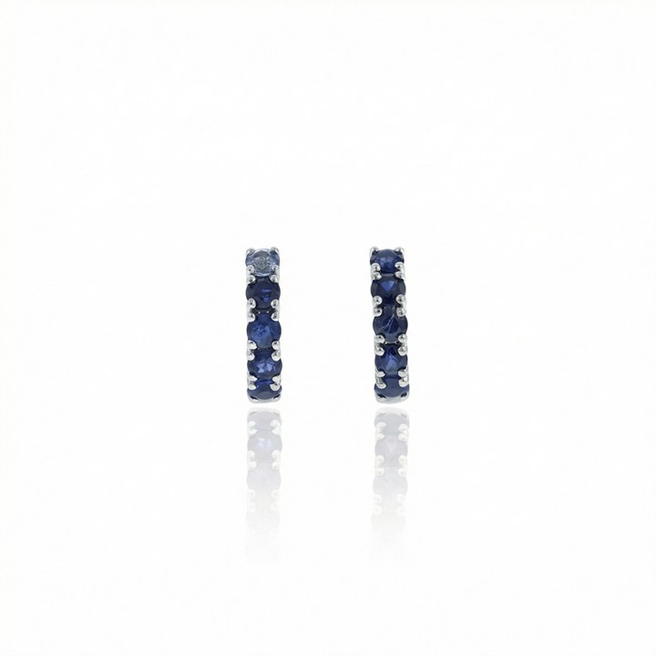 [070567] ARG01SAFBM-Argola 11mm Diâmetro 1 Fileira com Meia Cravação 10 Safira Azul 0,87ct 2,03g Ouro Branco 18k - Coleção Argolas Fashion