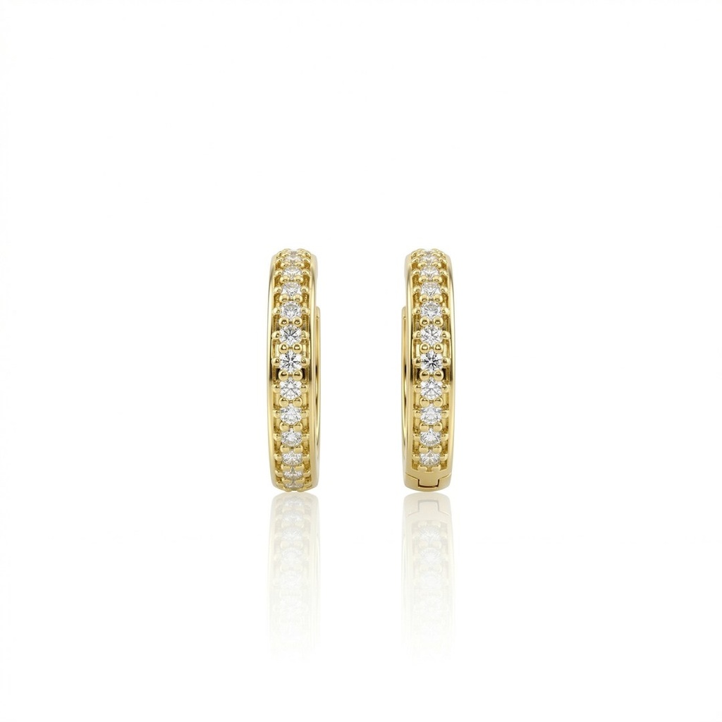 [076132] ARG02BRIAG-Argola 13,50mm Diâmetro 1 Fileira com Meia Cravação 28 Brilhantes 0,25ct H VS2 2,92g Ouro AMARELO18K - Coleção Argolas Fashion