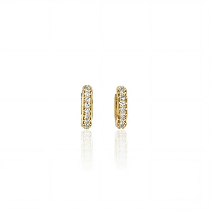 [072626] ARG02BRIAM-Argola 11mm Diâmetro 1 Fileira com Meia Cravação 22 Brilhantes 0,23ct 2,0g Ouro Amarelo 18k - Coleção Argolas Fashion