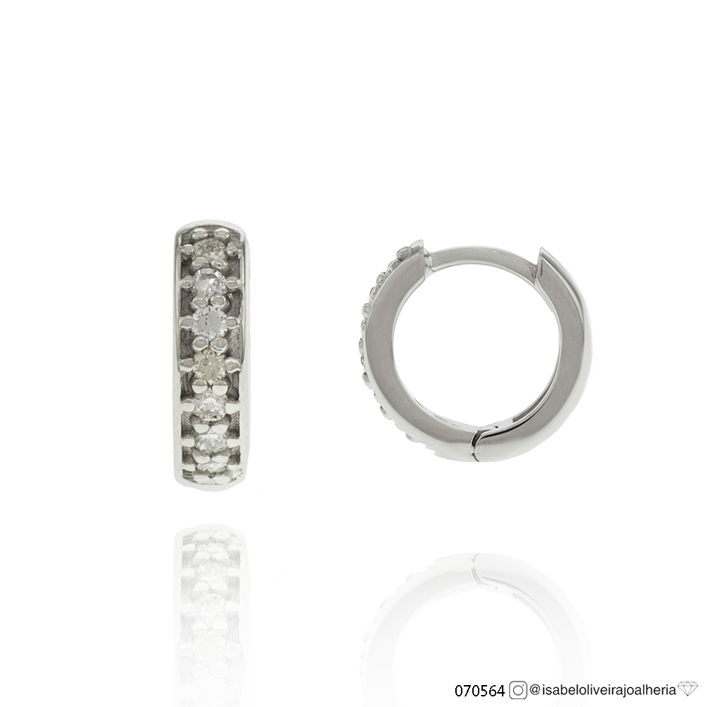 [070564] ARG02BRIBP-Argola 9,50mm Diâmetro 1 Fileira com Meia Cravação 14 Brilhantes 0,12ct H SI1 1,50g Ouro Branco 18k - Coleção Argolas Fashion