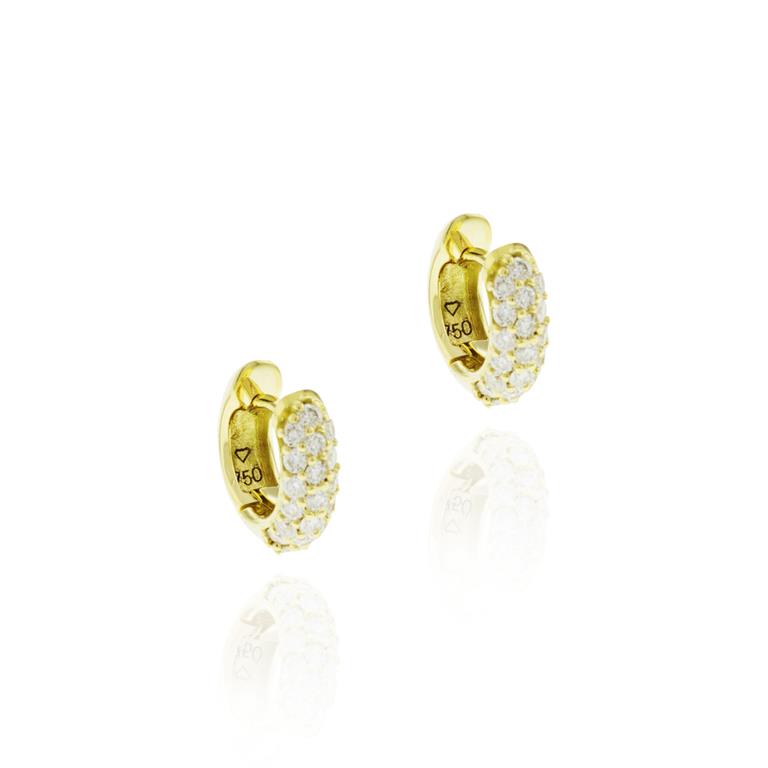[064890] ARG03BRIAP-Argola 10mm Diâmetro Meia Cana 3 Fileiras Pavê Meia Cravação Externa 38 Brilhantes 0,38ct H/i/j/ SI1/VS2 2,12g Ouro Amarelo 18k - Coleção Argolas Fashion