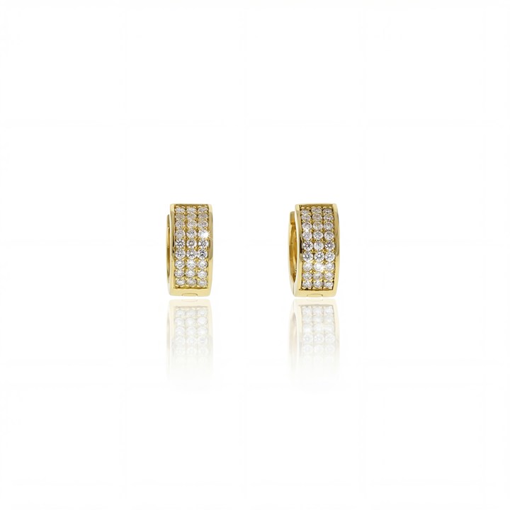 [074549] ARG04BRIAM-Argola Bold 10mm Diâmetro 3 Fileiras com Meia Cravação 54 Brilhantes 0,23ct g VS1 2,39g Ouro Amarelo 18k - Coleção Argolas Fashion