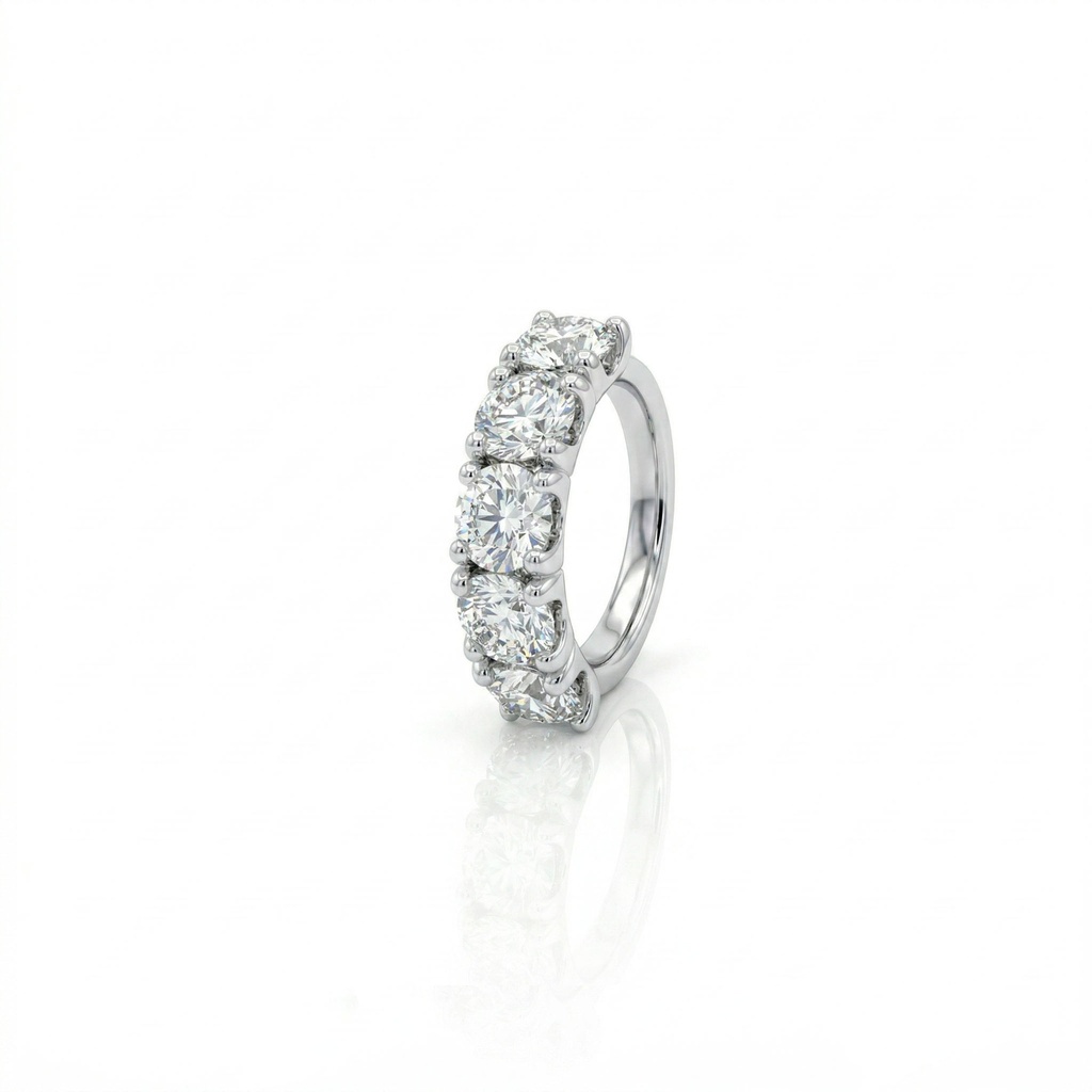 100-MEIA ALIANÇA 5 BRILHANTES 5,09CT G VS2 VVS1 8,70G OURO BRANCO 18K - CERTIFICADO EGL 1701850931/1701891027/1701891633/1701850830/1701865331 -  COLEÇAO SOULMATES