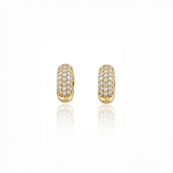 [074550] ARG05BRIAM-Argola 12mm 5 Fileiras Meia Cravação Externa 64 Brilhante 0,47ct H VS2 4,35g Ouro Amarelo 18k - Coleção Argolas Fashion