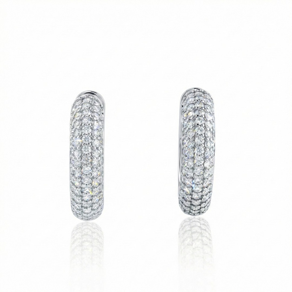 [075800] ARG05BRIBGG-Argola 20mm 5 Fileiras Meia Cravação Externa 148 Brilhantes 1,37ct g VS1 7,50g Ouro Branco 18k - Coleção Argolas Fashion