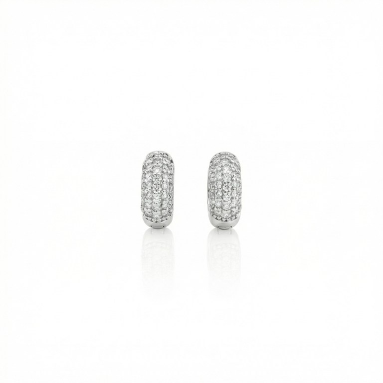 [074551] ARG05BRIBM-Argola 12mm 5 Fileiras Meia Cravação Externa 64 Brilhantes 0,47ct H VS2 3,66g Ouro Branco 18k - Coleção Argolas Fashion