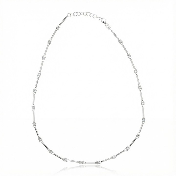 [074850] 11-Colar Faca 21 Brilhantes 2,38ct H VS2 Corrente Extensora 17,0g 43cm Ouro Branco 18k - Coleção Rivieras