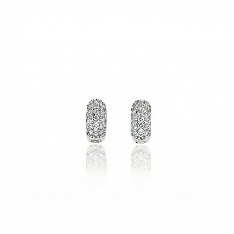 [066258] ARG05BRIBP-Argola 10mm Diâmetro Meia Cana 5 Fileiras Pavê Meia Cravação Externa 54 Brilhante 0,54ct g VS1 3,0g Ouro Branco 18k - Coleção Argolas Fashion