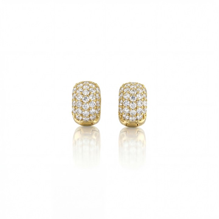 [072619] ARG06BRIAP-Argola 12mm 5 Fileiras 1,80mm Meia Cravação Externa 54 Brilhantes 1,36ct 6,07g Ouro Amarelo 18k - Coleção Argolas Fashion
