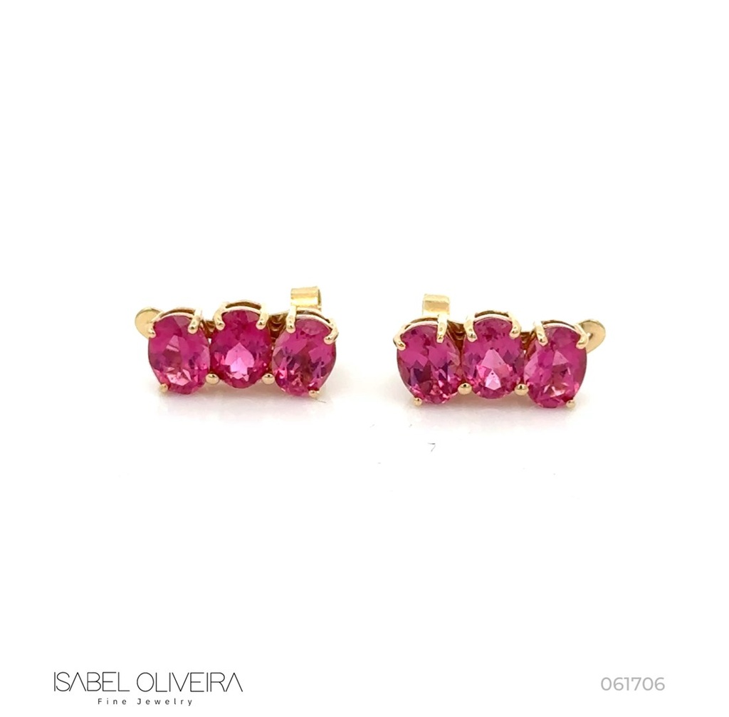[061706] SET6-Earcuff 6 Rubelitas Oval 4,81ct 4,38g Ouro Amarelo 18k - Certificado Cruzeiro Mine - Coleção Rubelita