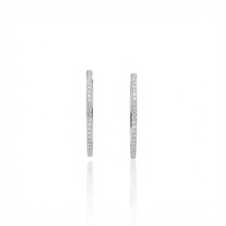 [074691] ARG07BRIBM-Argola Fina 27mm Diâmetro 1 Fileira Meia Cravação Externa 48 Brilhantes 0,43ct H VS2 4,30g Ouro Branco 18k - Coleção Argolas Fashion