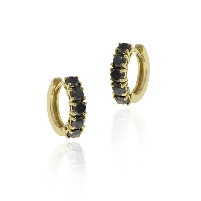 [059705] Argola 11 mm Diâmetro Fio Quadrado 1,50mm 1 Fileira com Meia Cravação 10 Brilhantes Black 0,78ct 1,93g Ouro Amarelo 18k - Coleção Argolas Fashion