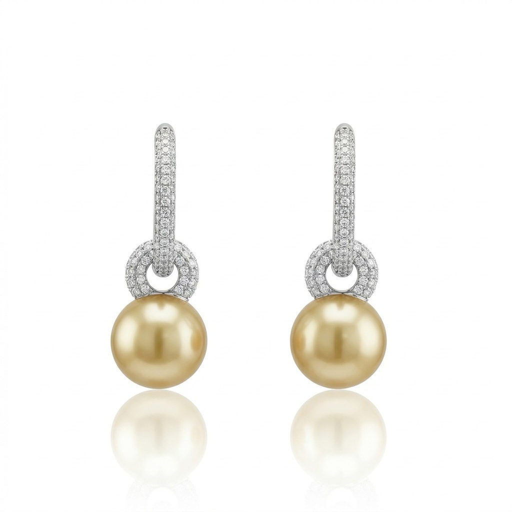 [076889] Argola 2 Pérolas 11mm 186 Brilhantes 0,92ct 8,22g Ouro Branco 18k - Coleção Over The Moon
