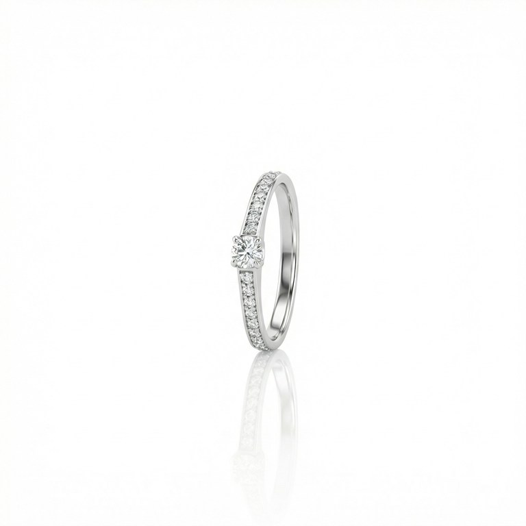 [053785] 15-Anel Solitário Brilhante 0,15ct 16 Brilhantes 0,25ct g VS2 2,70g Ouro Branco 18k - Coleção Only You