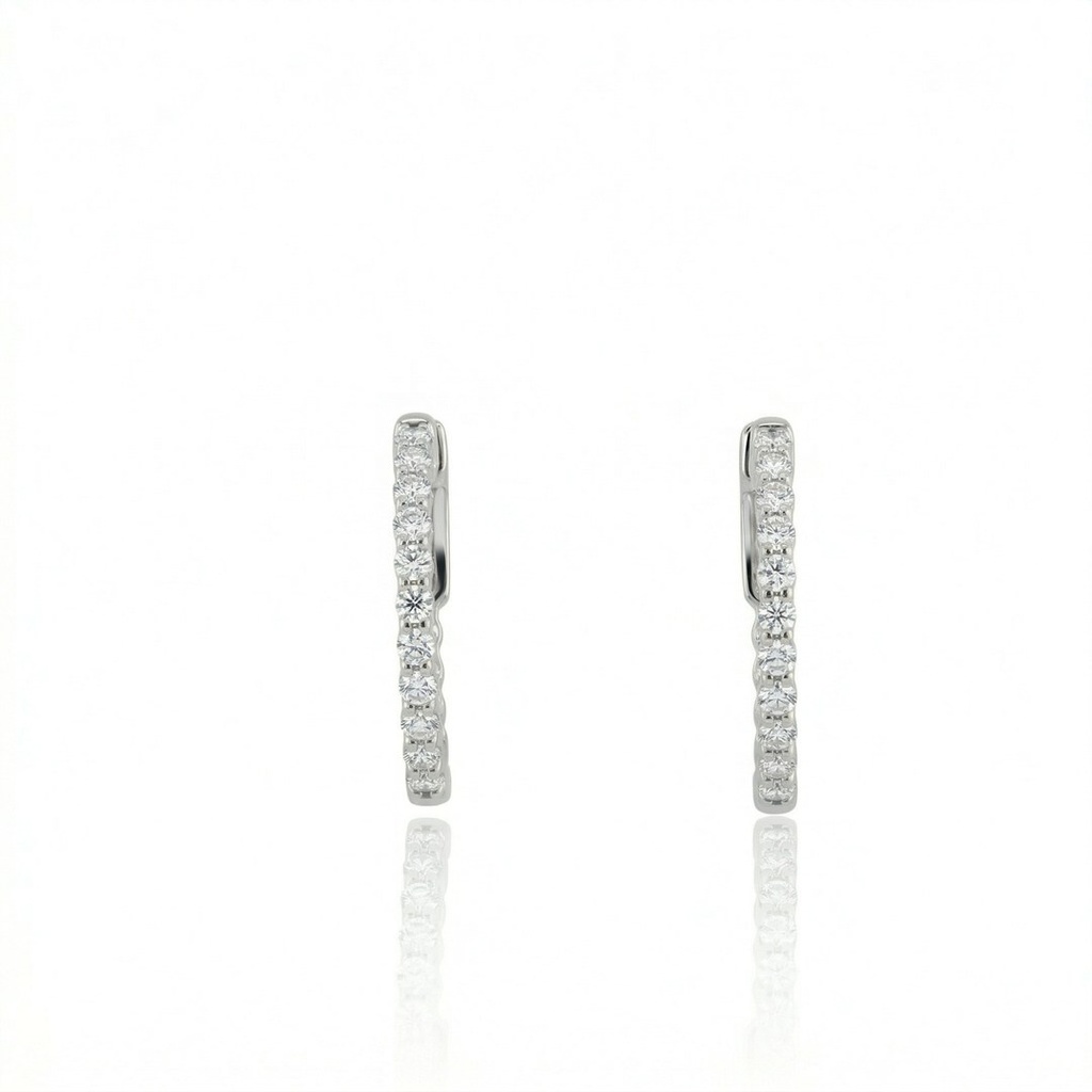 [073750] Argola Cravação Interna e Externa 34 Brilhantes 0,72ct 3,82g Ouro Branco 18k - Coleção Argolas Fashion