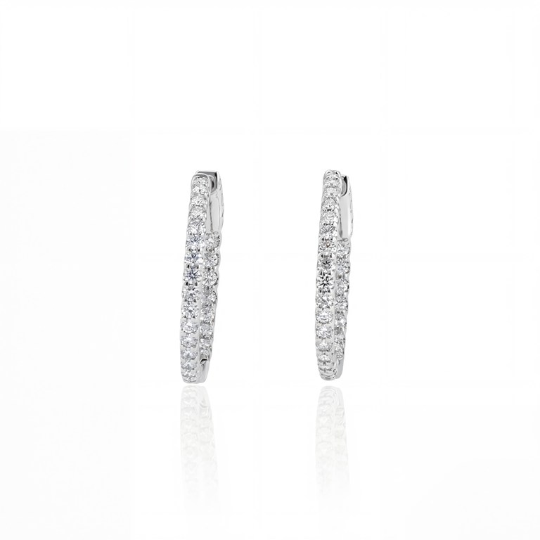 [073749] Argola Cravação Interna e Externa 50 Brilhantes 1,10ct 5,76g Ouro Branco 18k - Coleção Argolas Fashion