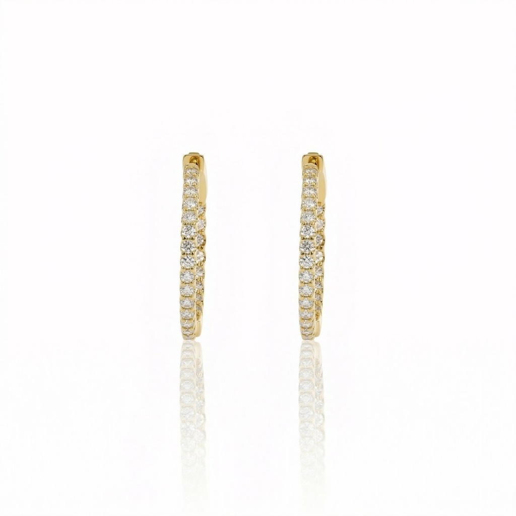 [076864] Argola Cravação Interna e Externa 50 Brilhantes 1,14ct 6,27g Ouro Amarelo 18k - Coleção Argolas Fashion