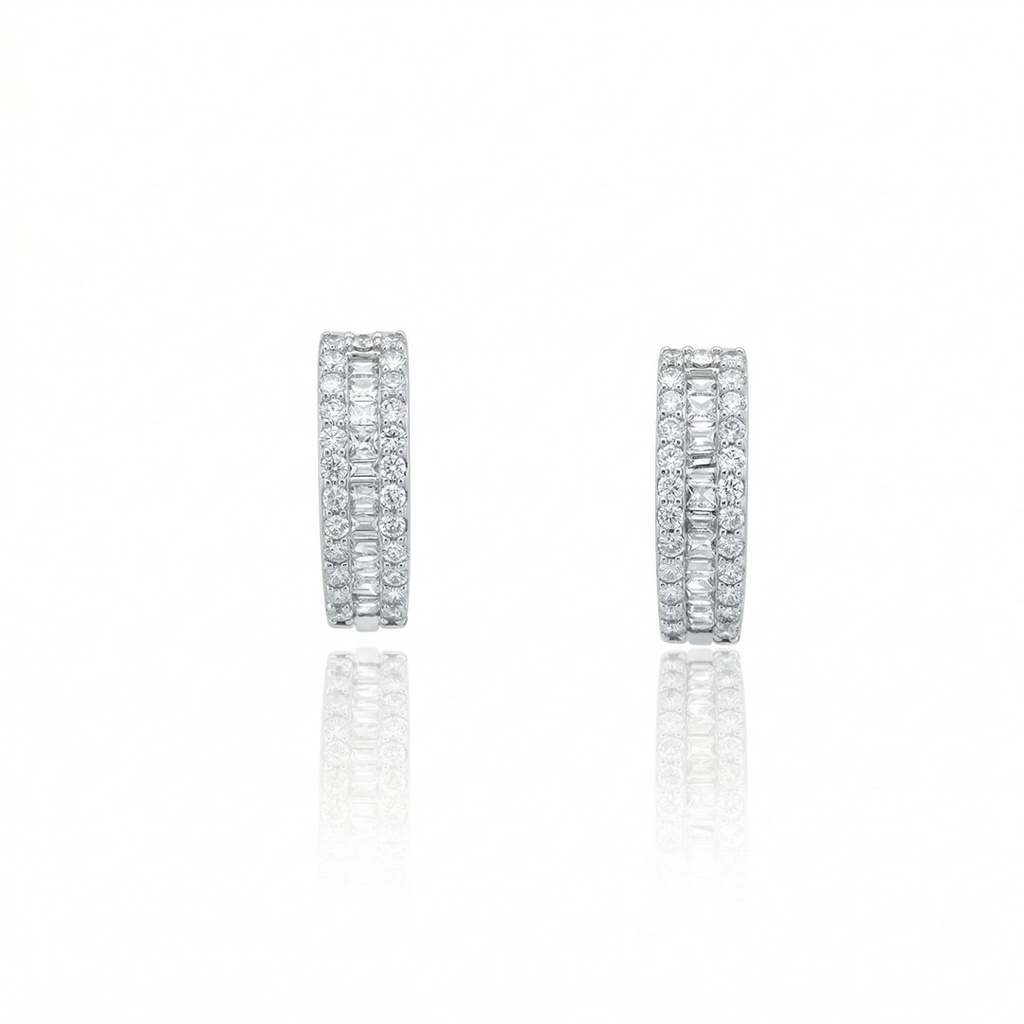 [072327] Argola Diamantes Trapézio 0,19ct 50 Brilhantes 0,45ct 3,04g Ouro Branco 18k - Coleção Argolas Fashion